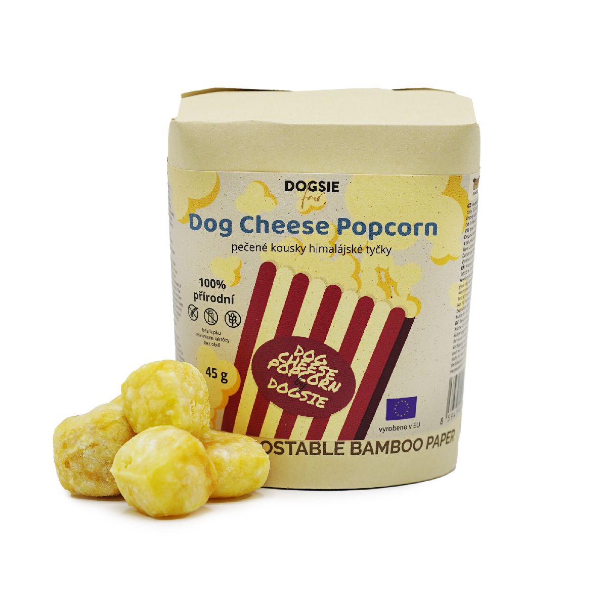 Levně Pamlsek pro psy Dogsie Fair Dog Cheese Popcorn - pečené kousky himalájské tyčky - 45 g
